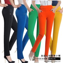 New summer thin mom pants 9-point pants middle-aged and elderly womens casual pants high waist elastic womens pants color pants