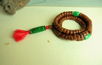 Tibetan pass on old Buddha pearl counter to read Buddha high worthy emerald Qing Dynasty old glazed pearl red leather old Fengye Bodhi 105