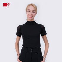 NY na arts 2019 summer new training clothes womens high collar short sleeves elastic slim T-shirt round neck dance clothes