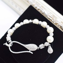 925 pure silver gilded inlaid diamond pearl bracelet necklace clasp single double row three rows of buttons tadpole button DIY accessories