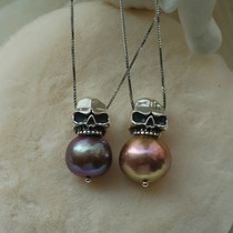 ★MERMORE★ huge Edison Monster Color Round Pearl Skull Sister Pure Silver Pendant Necklace