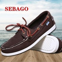 Spring and autumn leather cowhide shoes British lace-up flat shoes Trendy mens shoes casual shoes PSEBAGO sailing shoes