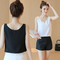 Summer new Chiffon camisole summer V-neck loose short section inside and outside wear base t-shirt women sleeveless top