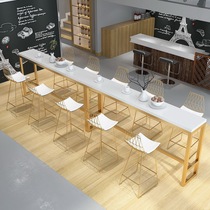 Nordic Bar coffee milk tea shop table and chair solid wood wall bar table home long table simple modern