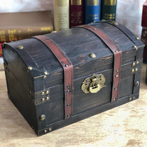 Antique solid wood treasure box with lock Chinese antique box Retro storage box Old-fashioned wood storage box decoration