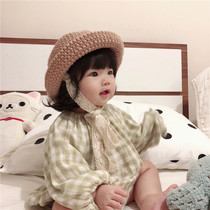 ins explosive autumn and winter childrens knitted wool hat Korean male and female baby 0-2 year old warm lace belt basin hat