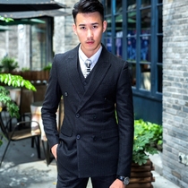 Korean version of British slim striped mens suit business leisure professional dress new best man suit three-piece set tide