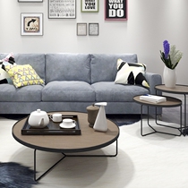 Nordic walnut color elm simple modern solid wood coffee table combination wrought iron creative designer round small corner table