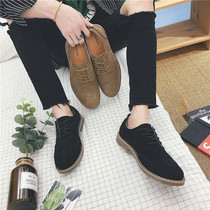 Leather British Bullock mens shoes Korean trend mens casual shoes retro all carved low leather shoes
