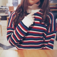 实拍实价 秋冬韩国复古卷边高领套头毛衣女短款毛线针织衫