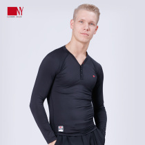 NY na art spring and summer new training clothes mens modern Latin dance clothing trend elastic V collar long sleeve T-shirt