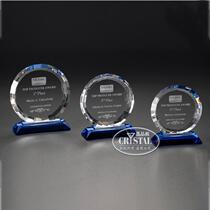 Crystal Pavilion Crystal round faceted trophy Blue base medal can be laser engraving award competition champion prize