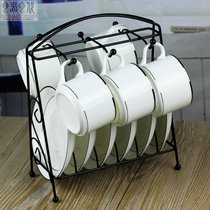 European-style bone China coffee cup set Silver edge simple English afternoon tea cup dish Ceramic 6-piece coffee set with shelf