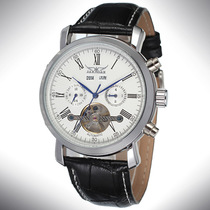 JARAGAR Simple Classic Roman Numeric Mechanical Watch Men with Calendar Hollow Mechanical Belt Watch 17