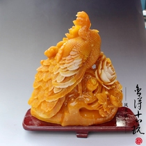 Imitation Shoushan Stone Hibiscus Stone Relief Peacock Imitation Ancient Stone Sculptor Residence Decoration Handicraft Jade Engraving Collection