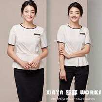 Korean beauty salon beautician work clothes summer dress embroidery nail master counter shopping guide front desk cash register professional set