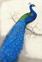 Private custom-made high-end partition porch screen background wall 3D clip art glass clip silk silk painting Blue Phoenix