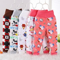 2020 new childrens velvet high-waisted pants baby thickened belly pants childrens baby winter warm high-waisted pants