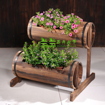 Wooden barrel flower bucket flower tool multi-meat carbonized anticorrosive wood flower pot flower box wooden two-layer flower stand multi-layer flower barrel