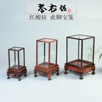 Mahogany base Vase crafts eternal flower glass cover Buddha statue treasure cage base display box Dust cover customization