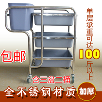 Collection plate stainless steel mobile rider push multi-function bucket bracket dining car three-layer wheels bowl collection car