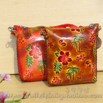 Pure handmade imported oil wax cowhide coconut palm messenger small square bag female head layer leather 6p color foreign trade shoulder bag