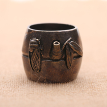 Pure copper cover bamboo pot cover iron pot cover accessories handmade kung fu copper ornaments tea pet Japanese retro tea set