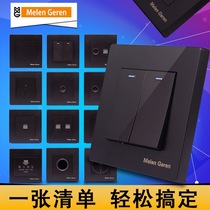 Meilan Rilan 86 household black switch socket Panel 5 holes with switch socket Hotel power supply two or three plugs