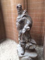 Statue of Guan Gong the God of Wealth blue stone painting height 50 cm width 20 cm thickness 16