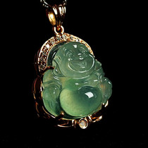Jianyu natural Burmese Jade Aa goods light green from Jade big belly smile Buddha rose gold with diamond pendant to send certificate