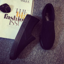 Couple sets foot boys sneakers pure black working shoes Han version flat bottom shoes full black sails shoes women low helping cloth shoes