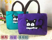 2018 Korean double cute long tail cat cartoon canvas bag handbag small handbag casual fashion womens bag