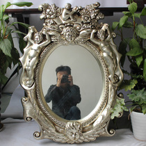Bathroom mirror PU frame European carved character Hotel decoration mirror Bedroom wall dressing bathroom mirror