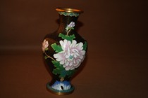 Authentic copper tire gold-plated old cloisonne vase old inventory silk enamel big edge powder peony vase