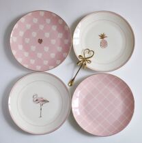 (Mengtian Liangpin)Nordic style Pink girl heart Ceramic Phnom Penh Flamingo Pineapple dinner plate Dessert plate