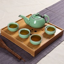 Pro-rhyme celadon travel tea set Kung Fu tea portable household ceramic tea maker Ru porcelain a pot of four cups