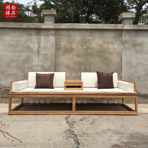 Old elm paint-free living room single Arhat bed sofa brown cushion five-piece Chinese simple solid wood three-person sofa combination