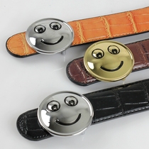 New Korean crocodile leather belt male round buckle human head smooth buckle belt female cute smiling face belt
