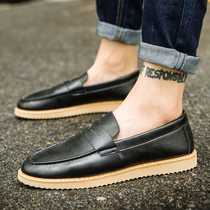 Summer mens casual lazy leather shoes British 2021 new Doudou all-match trendy shoes spirit boy board shoes trend