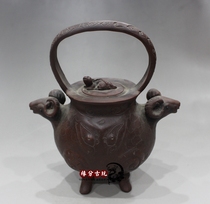 Yixing purple clay pot strange pot strange pot antique whole handmade teapot imitation famous Chen Mingyuan pot double sheep lifting beam pot