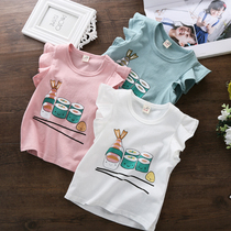 Girl summer cotton flying sleeve T-shirt 2021 summer new Korean children cartoon short sleeve female baby shirt
