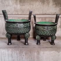 Shangshanruoshui bronze tripod ornaments antique bronze four square tripod ornaments large gram Ding fragrance furnace tripod