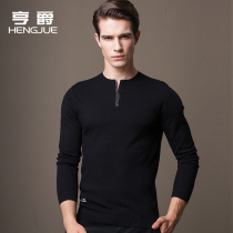 Round neck solid color long sleeve T-shirt men fashion casual men knitted zipper base shirt thin spring and autumn Black trend