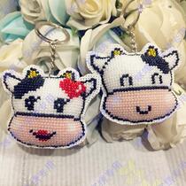 With watermark MIGA cross-stitch bead embroidery key ring double-sided embroidery material package small cows two optional