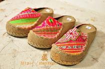 Thai characteristics handmade embroidered hemp sandals famous family ancient style home ladies slippers Composite bottom waterproof and slippery