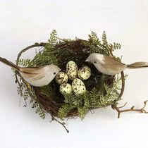 Rattan Birds Nest pure handmade cute willow straw woven birds nest realistic small sparrows decoration ornaments photo props