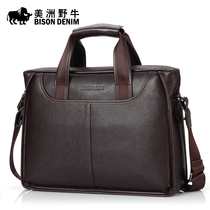 Americas Bison Bull Male Bag Briefcase Genuine Leather Handbag Business Mens Head Layer Cow Leather Single Shoulder Bag Inclined Satchel Bag