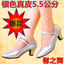 Genuine leather dancing shoes women shoes Latin dance shoes with female head layer Bull Leather ballroom Dancing Shoes Black Silver Color New