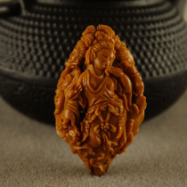 Pure handmade four beauties Qi bamboo core carving Su Gong new olive walnut carving single seed carving text play