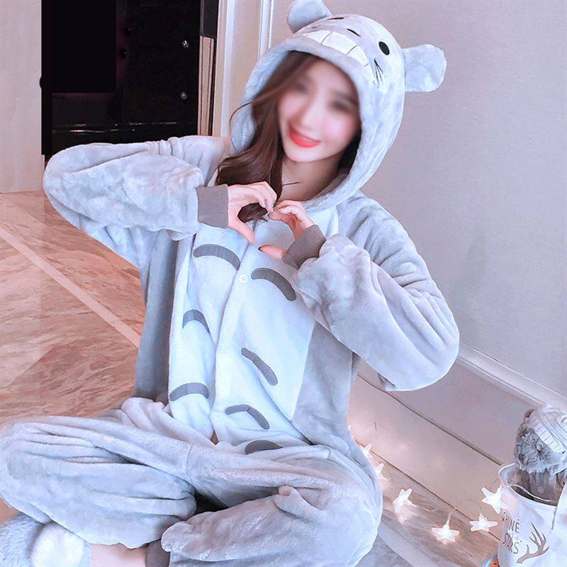 连体睡衣小恐龙一体式成人大码家居服清新秋天韩版猫咪情侣女款_7折